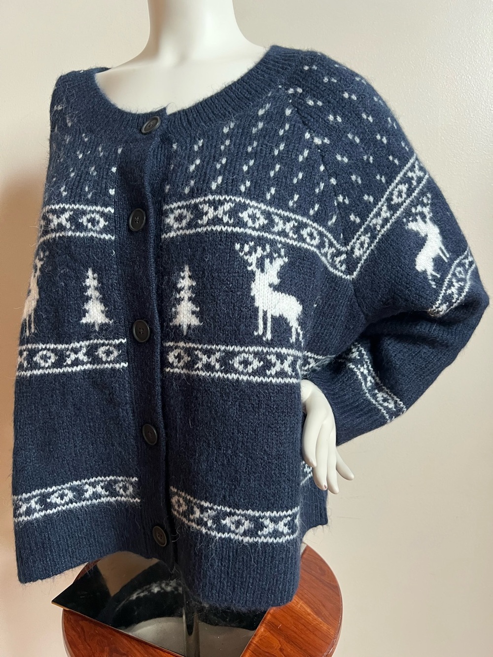 Navy and White Reindeer Fair Isle Cardigan